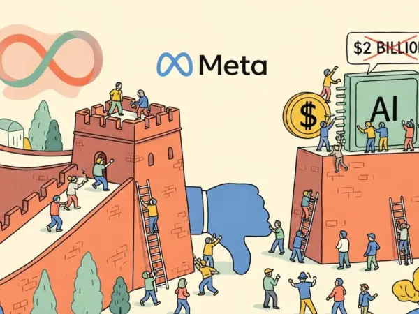 Editorial illustration for: China Blocks Meta's $2 Billion Bid to Acquire AI Startup Manus