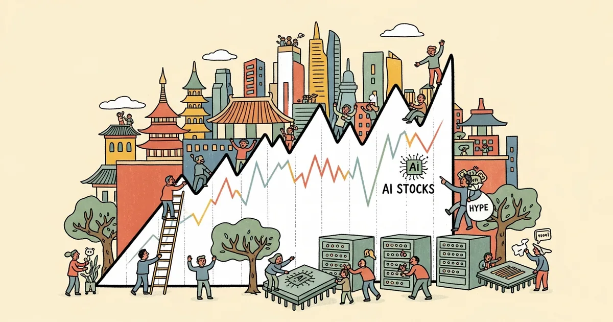 Editorial illustration for: China’s New AI Stocks Drive Volatility in Asia as Hype Grows
