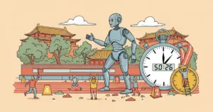 Editorial illustration for: Chinese Humanoid Robot Clocks 50:26 Half-Marathon in Beijing, Faster Than Human World Record