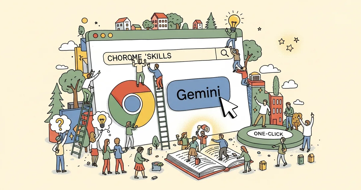Editorial illustration for: Chrome 'Skills': Run Gemini Prompts on Any Page With One Click