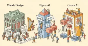 Editorial illustration for: Claude Design vs Figma AI vs Canva AI 2026: Which Wins?