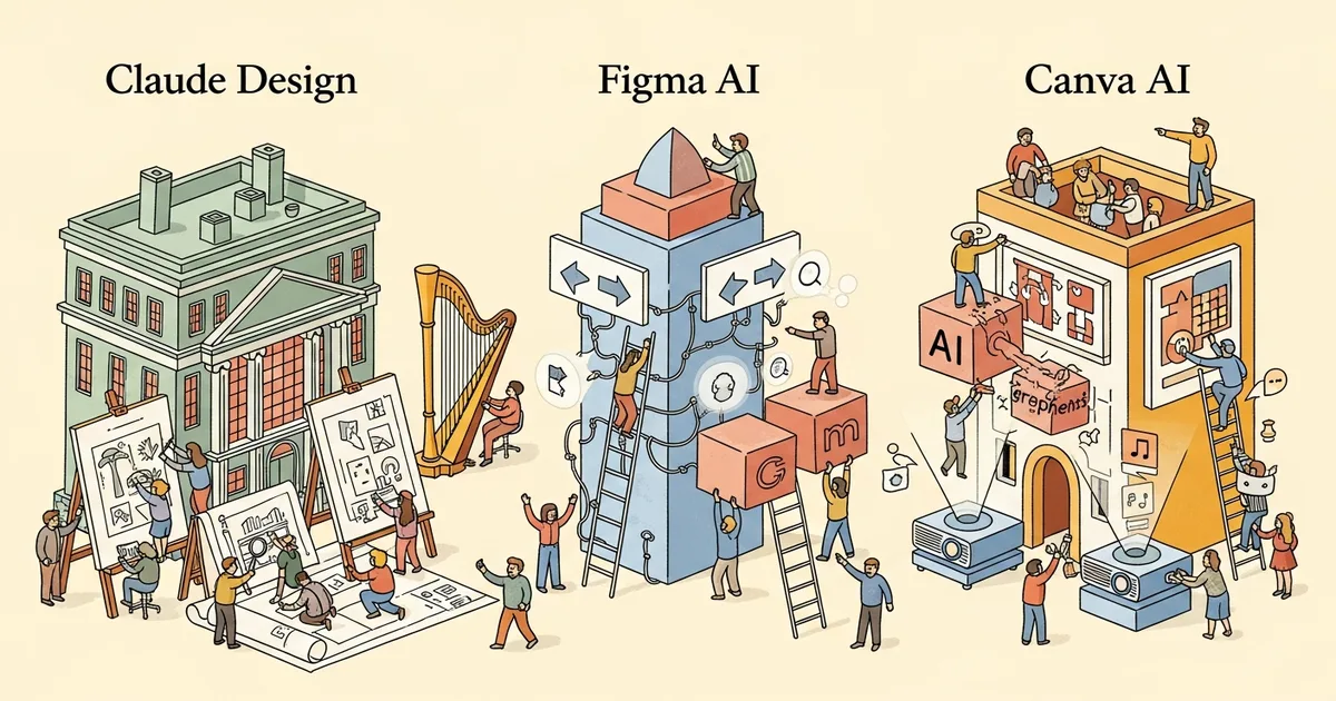 Editorial illustration for: Claude Design vs Figma AI vs Canva AI 2026: Which Wins?