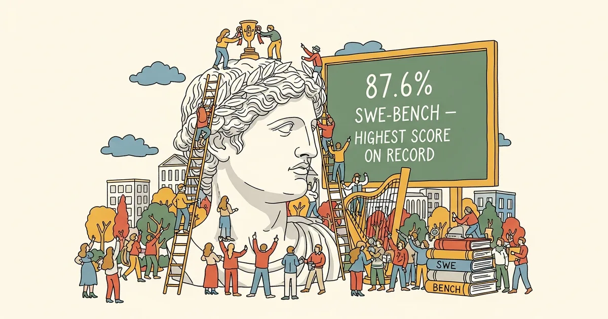 Editorial illustration for: Claude Opus 4.7 Hits 87.6% on SWE-bench — The Highest Score on Record