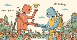 Editorial illustration for: Claude Opus 4.7 vs GPT-5.4 Pro 2026: The Definitive Showdown [SWE-bench 87.6% vs 64%]