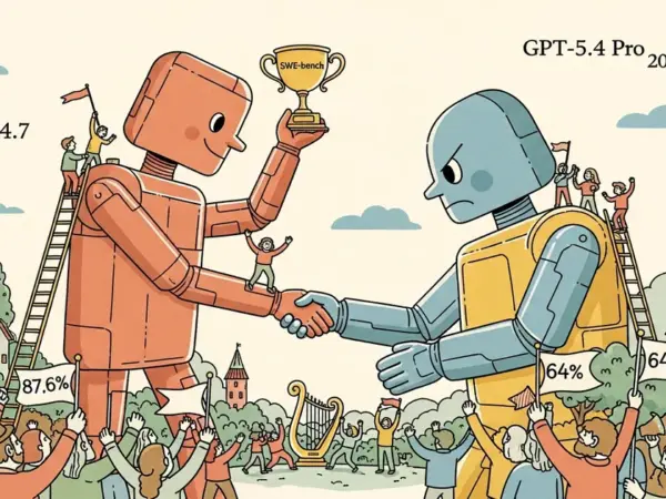 Editorial illustration for: Claude Opus 4.7 vs GPT-5.4 Pro 2026: The Definitive Showdown [SWE-bench 87.6% vs 64%]