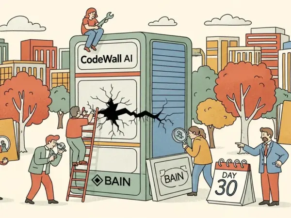 Editorial illustration for: CodeWall AI Hacked Bain — Second Consulting Firm Breached in 30 Days