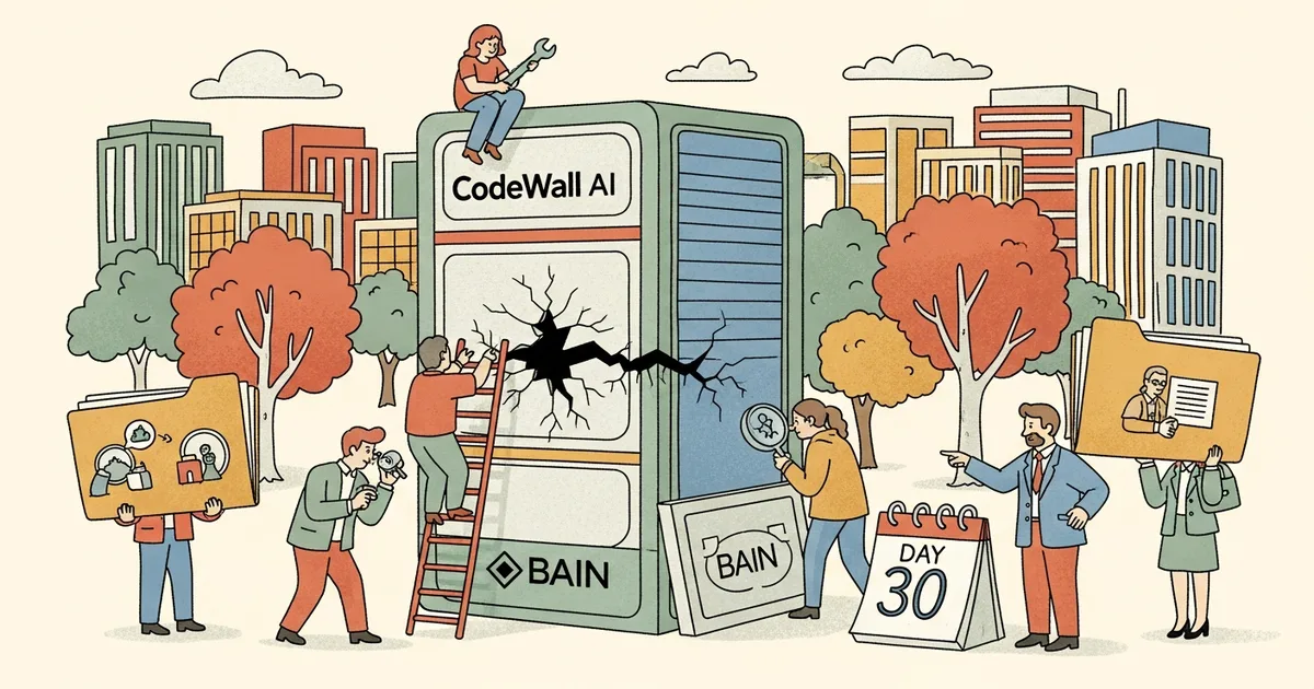 Editorial illustration for: CodeWall AI Hacked Bain — Second Consulting Firm Breached in 30 Days
