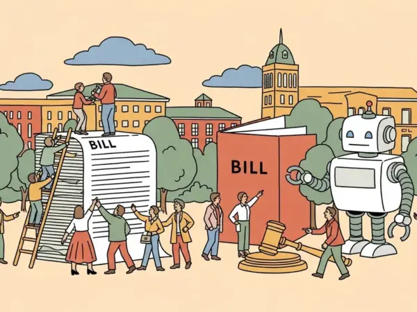 Editorial illustration for: Connecticut Targets AI Regulation With Cluster of Focused Bills in Final Legislative Weeks