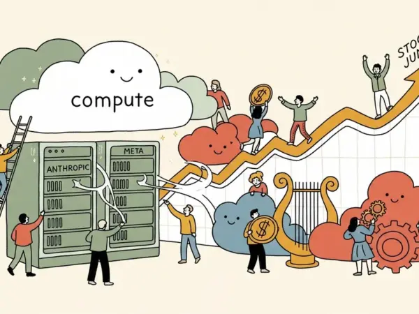 Editorial illustration for: CoreWeave Just Locked In Anthropic AND Meta in 18 Hours — Stock Jumped 12% Because Compute Won th