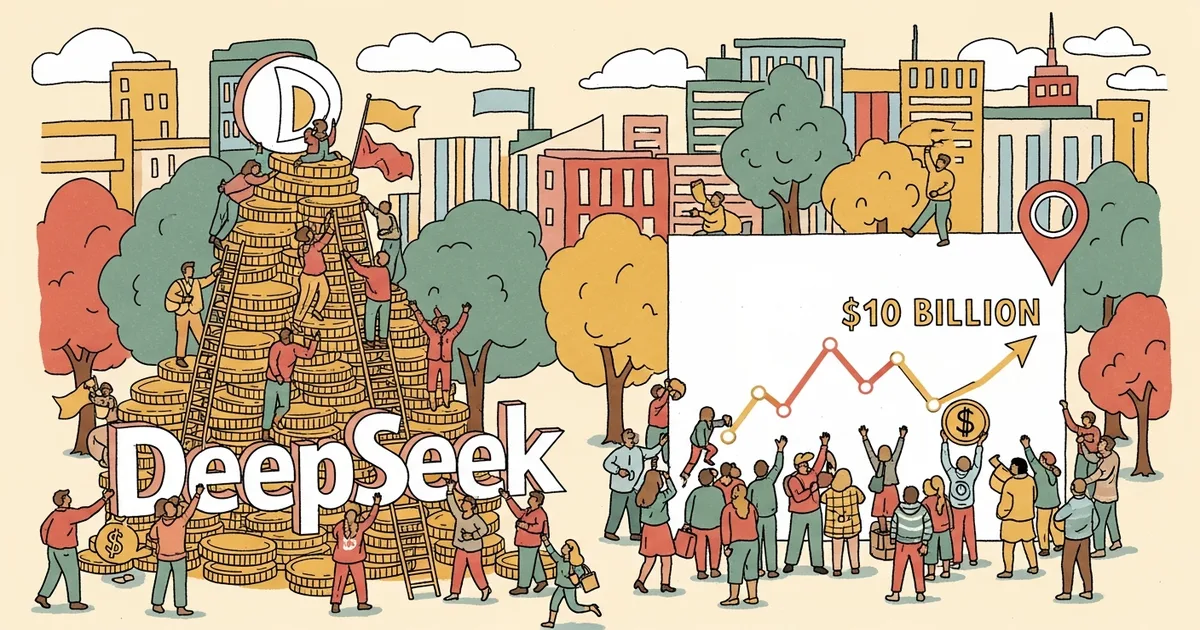 Editorial illustration for: DeepSeek's First External Raise: $300M at a $10 Billion Valuation