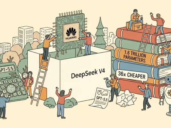 Editorial illustration for: DeepSeek V4 Launch: 1.6 Trillion Parameters, Huawei Chips, 36x Cheaper Than GPT-5.5