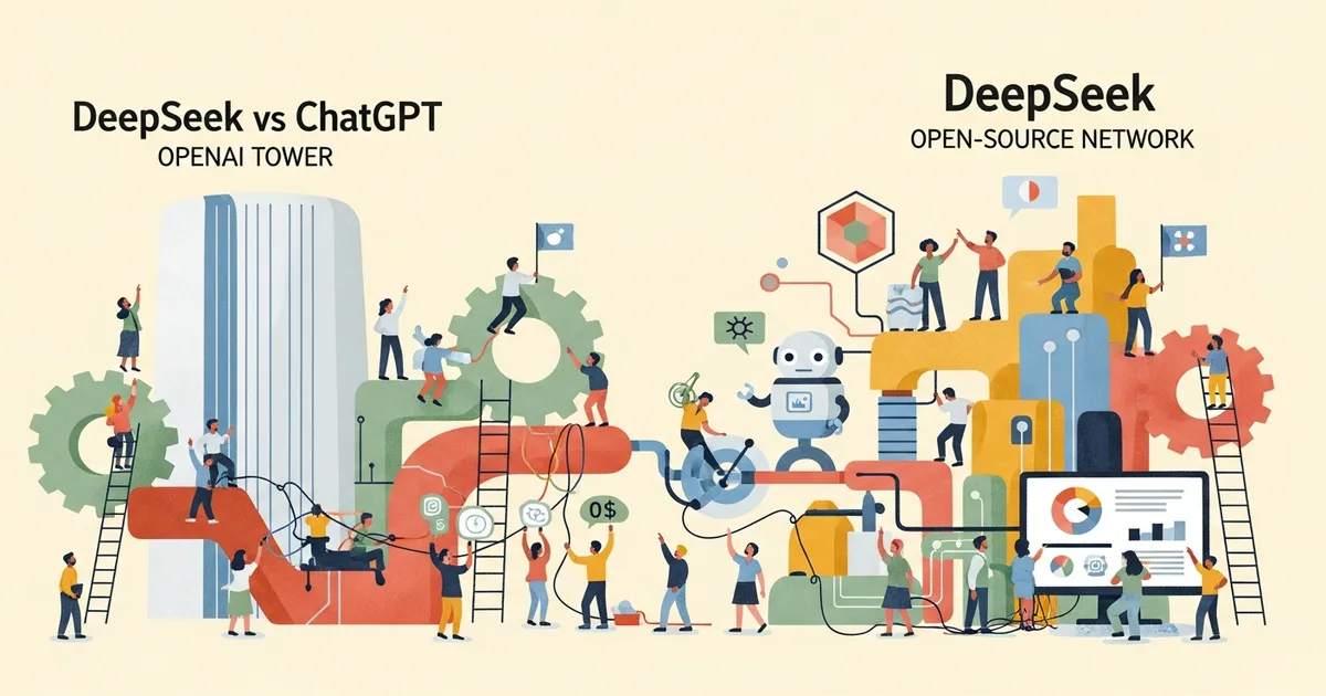 Editorial illustration for: DeepSeek vs ChatGPT 2026: The Open-Source AI That Matches OpenAI for $0