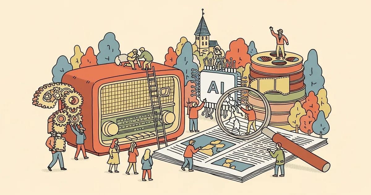 Editorial illustration for: DOJ Calls for Cautious Humility on Media Mergers Amid AI Disruption