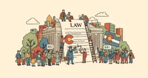 Editorial illustration for: DOJ Joins xAI Lawsuit Challenging Colorado AI Anti-Discrimination Law