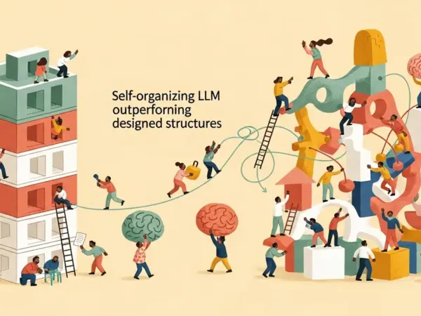 Editorial illustration for: Drop the Hierarchy and Roles: How Self-Organizing LLM Agents Outperform Designed Structures