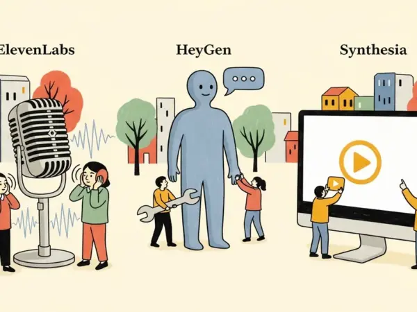 Editorial illustration for: ElevenLabs vs HeyGen vs Synthesia: We Tested All 3 — One Is Clearly Better