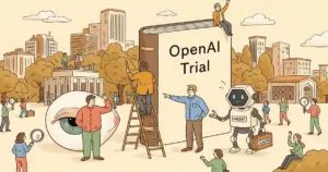 Editorial illustration for: Musk Blinked: Fraud Claims Dropped, OpenAI Trial Still Coming