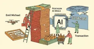 Editorial illustration for: Emil Michael Sold xAI Stake for Up to $25M While Running Pentagon AI Deals