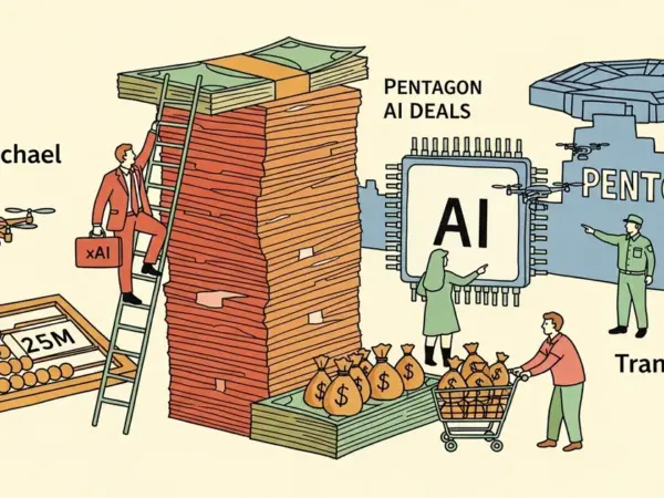 Editorial illustration for: Emil Michael Sold xAI Stake for Up to $25M While Running Pentagon AI Deals