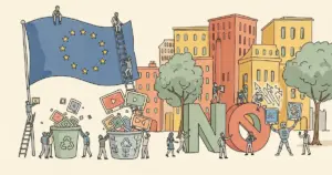 Editorial illustration for: EU Bans AI-Generated Images and Videos From Official Institutional Communications