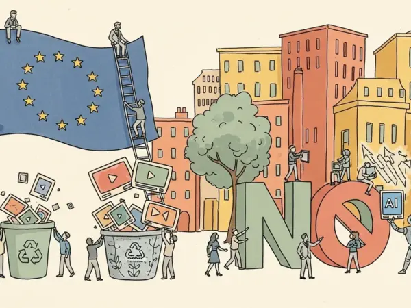 Editorial illustration for: EU Bans AI-Generated Images and Videos From Official Institutional Communications