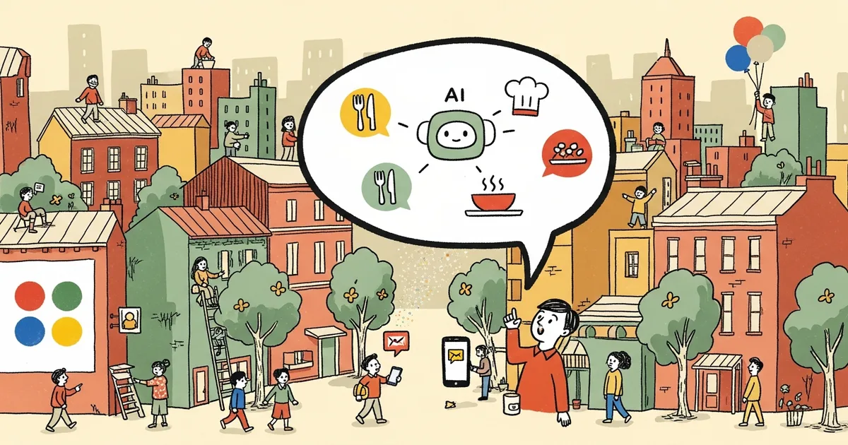 Editorial illustration for: Google's AI Now Reads Your Texts and Recommends Restaurants Before You Even Search — Magic Cue Ex