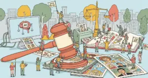 Editorial illustration for: A German Court Just Ruled AI Comic Adaptations of Real Photos Are Legal — Every AI Art Lawsuit Ju