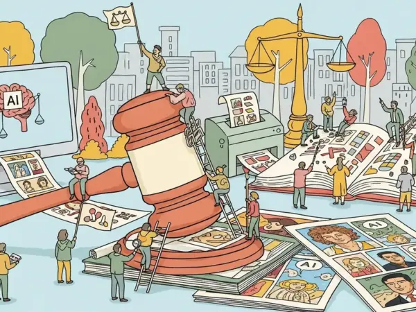Editorial illustration for: A German Court Just Ruled AI Comic Adaptations of Real Photos Are Legal — Every AI Art Lawsuit Ju