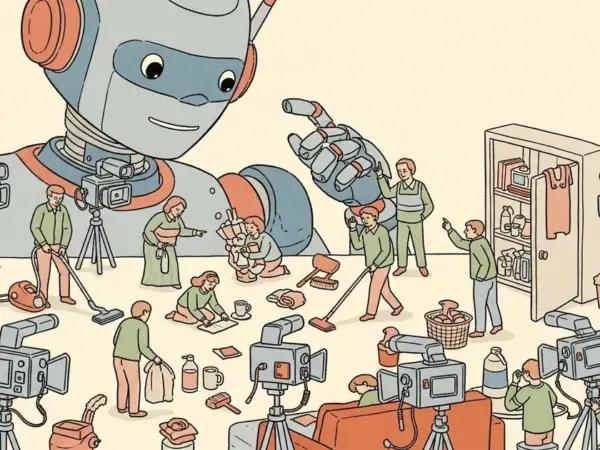 Editorial illustration for: Gig Workers Are Filming Themselves Doing Chores So Robots Can Learn to Replace Them