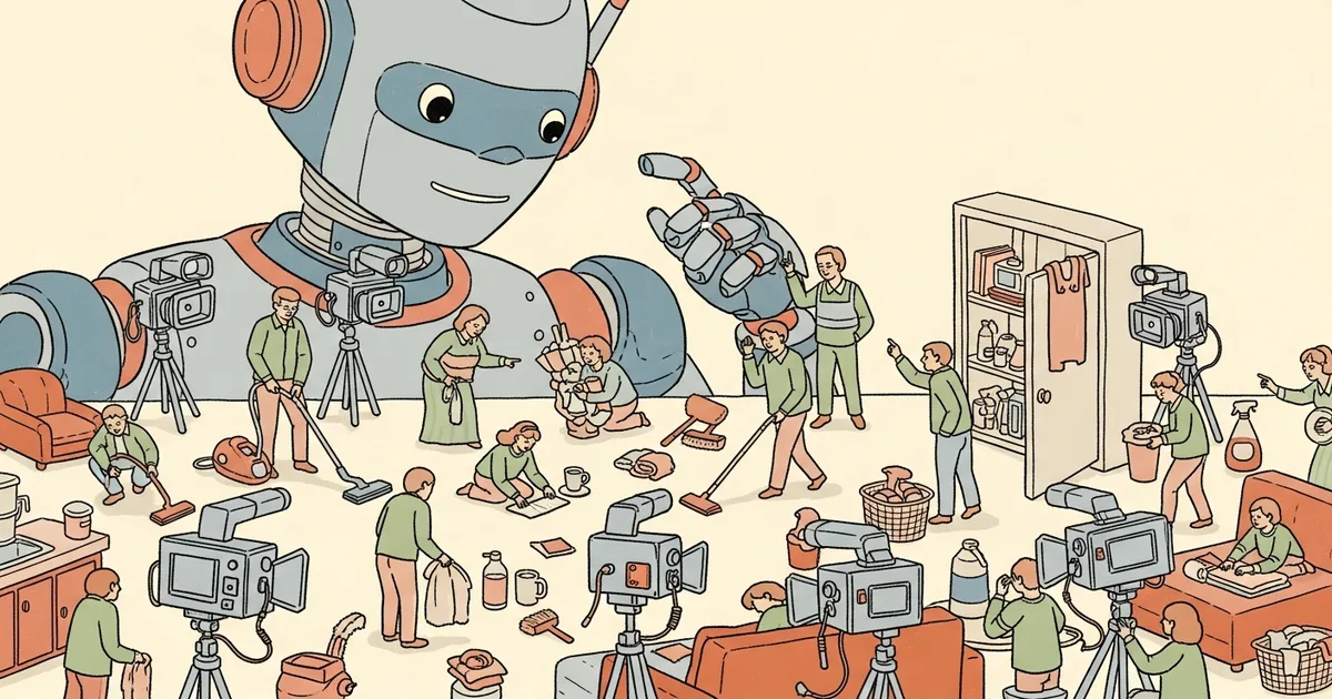 Editorial illustration for: Gig Workers Are Filming Themselves Doing Chores So Robots Can Learn to Replace Them