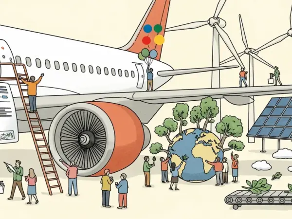 Editorial illustration for: Google's AI Found a Way to Make Airplanes Less Harmful to the Climate