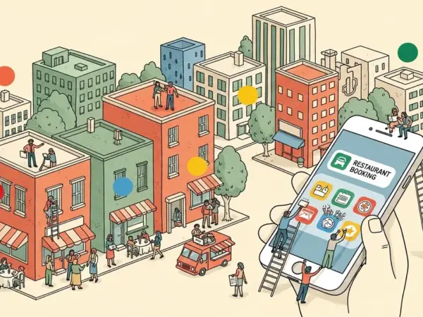 Editorial illustration for: Google AI Mode Redesigns Mobile Interface, Expands Restaurant Booking to 8 Countries