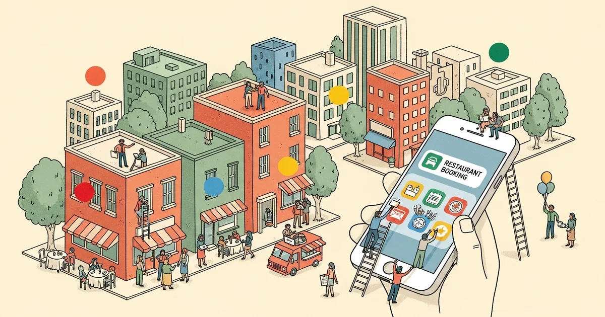 Editorial illustration for: Google AI Mode Redesigns Mobile Interface, Expands Restaurant Booking to 8 Countries