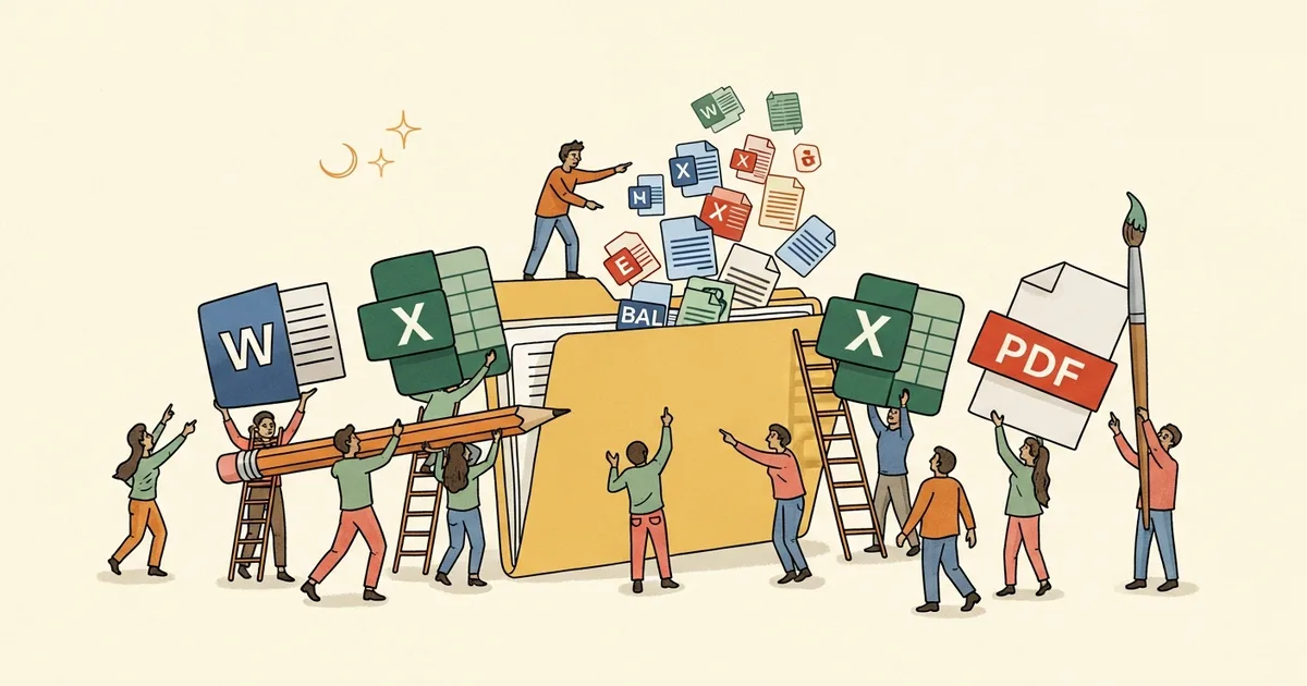 Editorial illustration for: Google Gemini Adds Native Document Generation Across 12 File Formats Including Word, Excel, and P