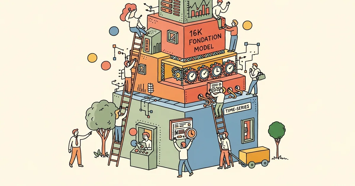 Editorial illustration for: Google's 200M-parameter time-series foundation model with 16k context