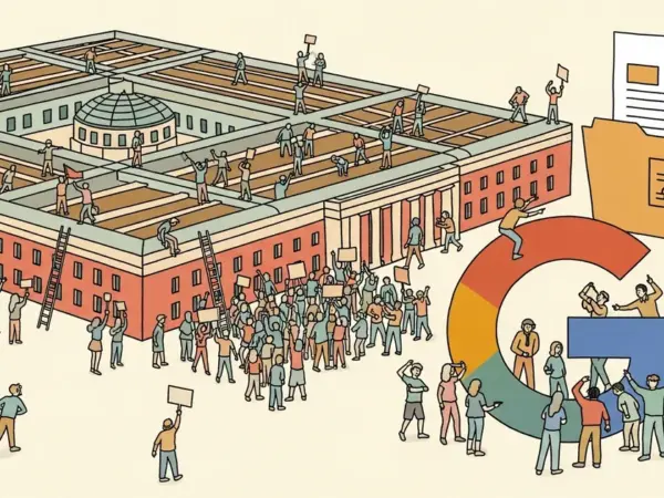 Editorial illustration for: Google Signs Pentagon Classified AI Contract Despite 600-Employee Protest