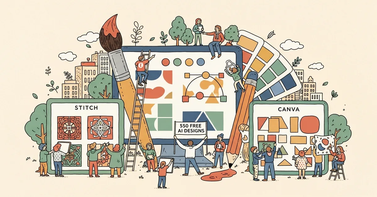 Editorial illustration for: Google Is Giving Away 550 Free AI Design Generations Per Month — Here's How Stitch Compares to Ca