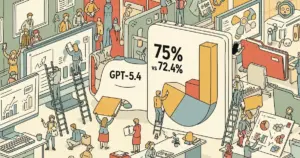 Editorial illustration for: GPT-5.4 Just Beat Humans at Real Office Work — 75% vs 72.4% on Desktop Tasks