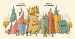 Editorial illustration for: GPT-5.5 'Spud' Just Dropped — Retakes the Crown From Claude on 14 of 18 Benchmarks