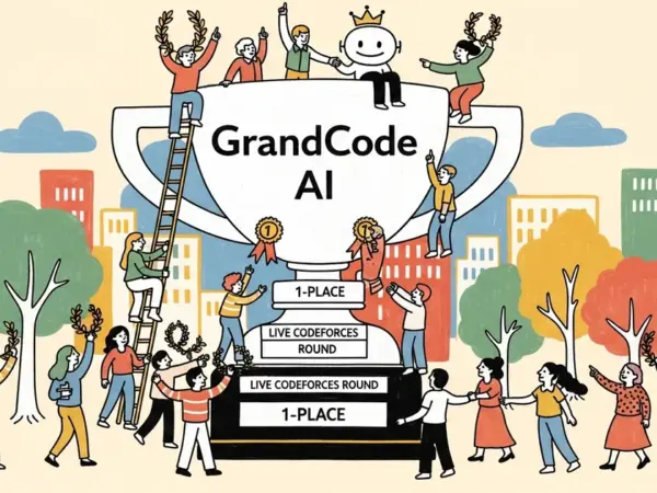 Editorial illustration for: GrandCode AI Places First in Three Live Codeforces Rounds, Beating All Human Competitors