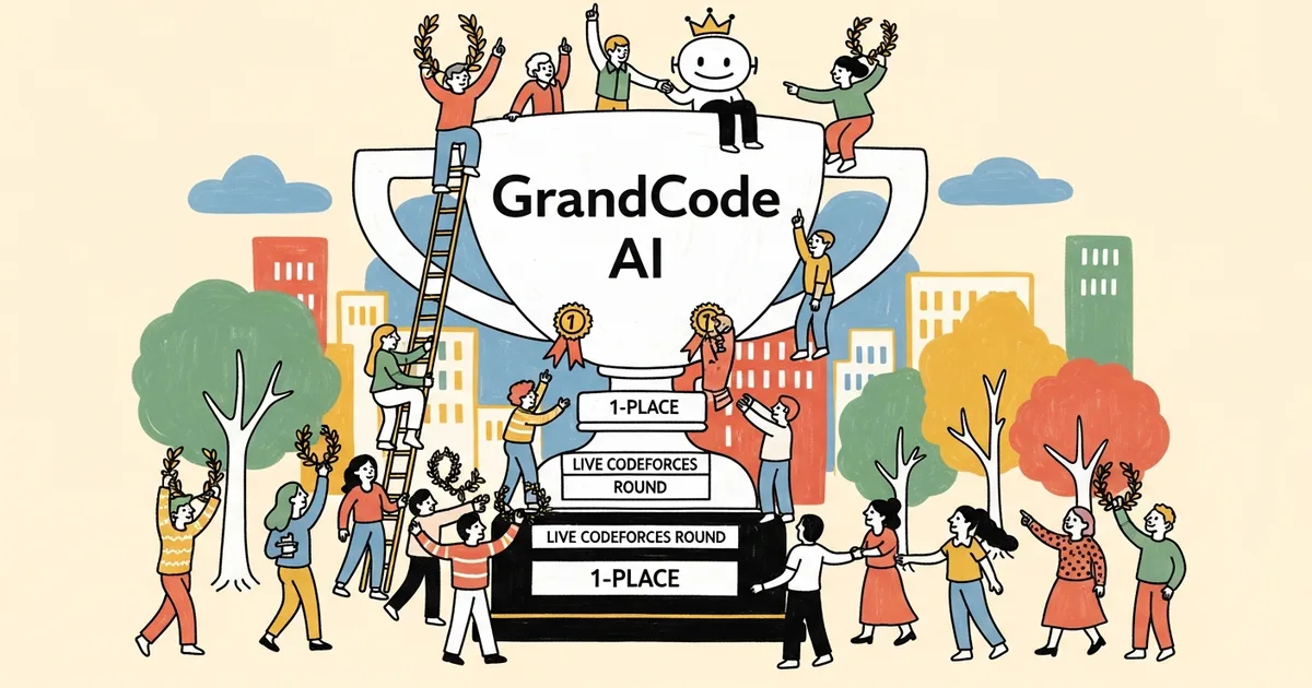 Editorial illustration for: GrandCode AI Places First in Three Live Codeforces Rounds, Beating All Human Competitors