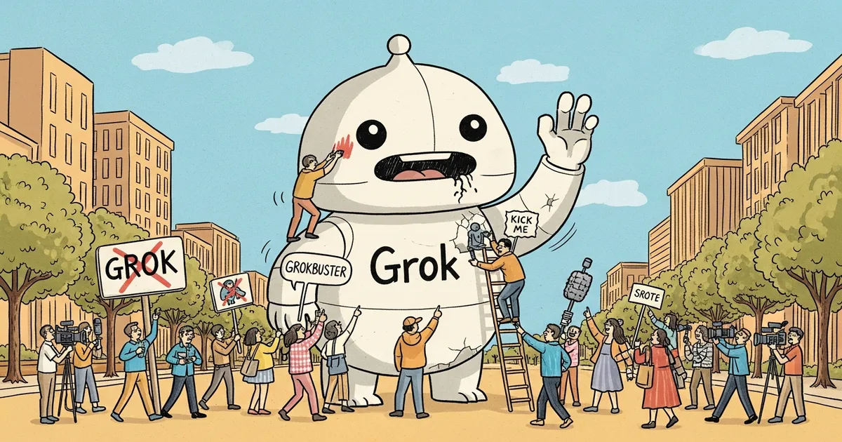 Editorial illustration for: A Nobody Brand Went Viral at SXSW by Mocking Grok — Grokbuster's $500 Stunt Got More Coverage Tha