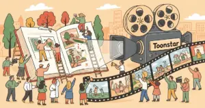 Editorial illustration for: HarperCollins Partners with AI Animation Studio Toonstar to Adapt Book Series