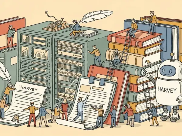 Editorial illustration for: Harvey's Legal Agents Now Draft Full Memos and Diligence Reports Autonomously