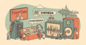 Editorial illustration for: HeyGen vs Synthesia vs ElevenLabs Studios 2026: AI Creator Showdown