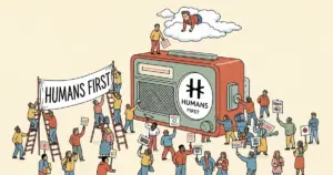 Editorial illustration for: The Anti-AI Movement Has a Name — 'Humans First' Got So Big That Elon Musk Noticed