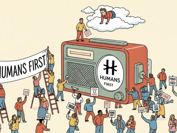 Editorial illustration for: The Anti-AI Movement Has a Name — 'Humans First' Got So Big That Elon Musk Noticed