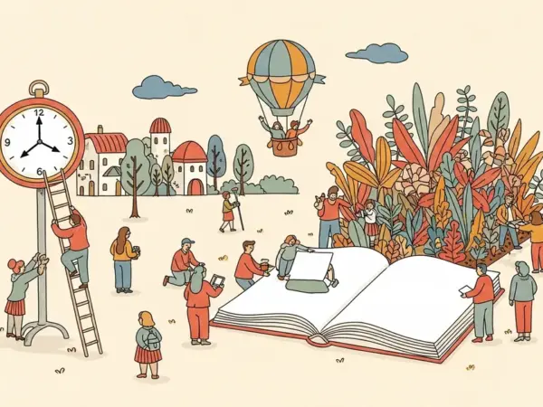 Editorial illustration for: People Are Gathering Offline to Escape AI — The Humans First Movement Is Growing