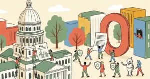 Editorial illustration for: OpenAI Is Quietly Backing an Illinois Bill That Would Shield It From Lawsuits — Even in Mass-Casu