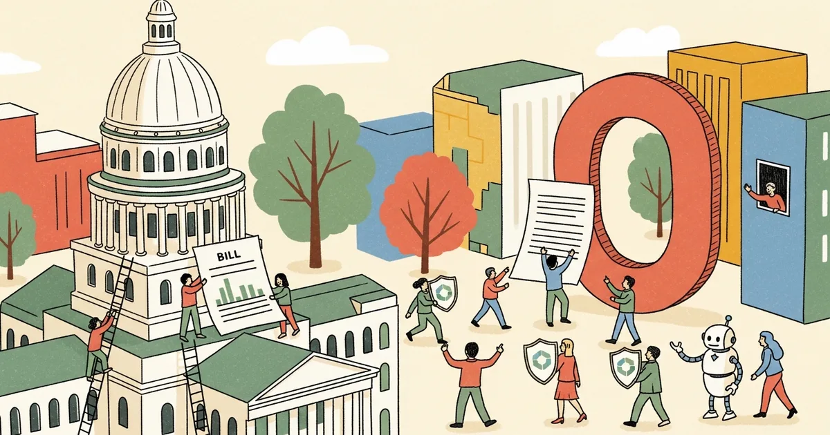 Editorial illustration for: OpenAI Is Quietly Backing an Illinois Bill That Would Shield It From Lawsuits — Even in Mass-Casu